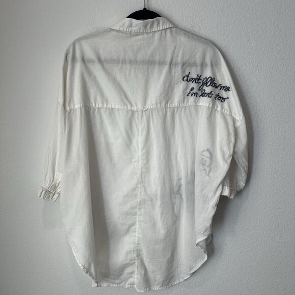 Anthropologie Allihop White Cotton Don’t Follow Me Top Sz S Boho Travel Resort - Picture 6 of 9